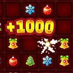 빨간 배경에서 크리스마스 오너먼트, 찻주전자, 눈송이, 종 모양의 아이콘들이 배열되어 있고, 중앙에 +1000이 크게 표시되어 있습니다