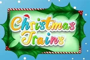 크리스마스 테마의 알록달록한 Christmas Trains 텍스트와 홀리 나뭇잎 장식