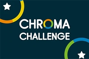 CHROMA CHALLENGE라는 텍스트와 별 모양이 있는 어두운 배경