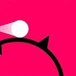 핑크 배경 위에 흰색 공이 검은 곡선과 삼각형 모양의 검은 돌출부 위에 놓여 있는 장면