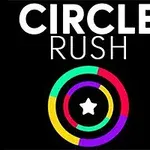 검은 배경에 CIRCLE RUSH라는 텍스트 아래 다채로운 색상의 동그라미 두 개와 별 모양이 있습니다