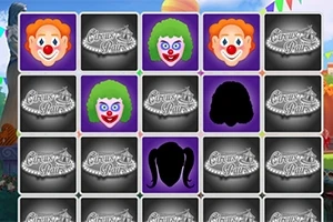 다양한 광대와 실루엣 그림이 있는 격자형 퍼즐 이미지