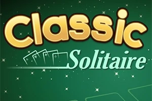 녹색 배경에 Classic Solitaire라는 글자가 크게 쓰여 있고, 카드 모양의 그림들이 배치되어 있습니다