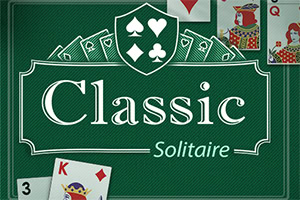 녹색 배경에 카드 이미지들과 Classic Solitaire 텍스트가 있는 이미지