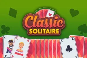 녹색 배경에 카드와 Classic Solitaire 로고가 있는 이미지