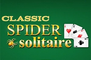 초록색 배경에 CLASSIC SPIDER solitaire라는 글자가 있고, 세 장의 카드 그림이 함께 배치되어 있다