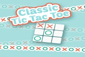 물방울 무늬 배경 위에 Classic Tic Tac Toe라는 텍스트와 X 및 O로 표시된 3x3 격자가 있습니다