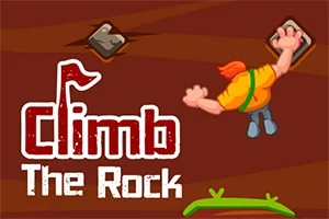 붉은 배경에 주황색 옷을 입은 캐릭터가 암벽을 오르는 모습과 Climb The Rock이라는 글자가 적혀 있다