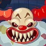 무섭게 웃고 있는 날카로운 이빨을 가진 우스꽝스러운 광대