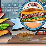 클럽 샌드위치와 감자튀김이 진열된 음식점 내부를 배경으로 한 일러스트 이미지
