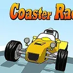 노란색 경주차와 초록색 헬멧을 쓴 오토바이 운전자가 보이는 만화 스타일의 이미지