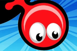 파란색 배경에 큰 눈을 가진 빨간색 캐릭터