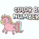 COLOR BY NUMBERS라는 문구와 귀여운 유니콘과 과일 캐릭터가 있는 이미지