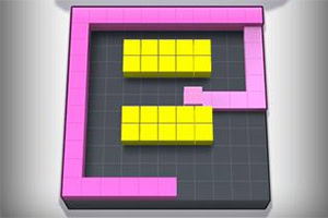 분홍색 테두리가 있는 검은색 바탕 위에 노란색 사각형 블록이 배치되어 있는 이미지