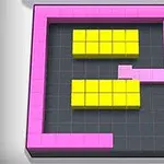 분홍색 테두리가 있는 검은색 바탕 위에 노란색 사각형 블록이 배치되어 있는 이미지