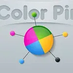 컬러 핀과 함께 다양한 색상으로 분할된 원형 도형이 배치된 이미지