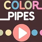 다양한 색상의 텍스트와 원형이 어우러진 화면 중앙에 재생 버튼이 있는 디자인