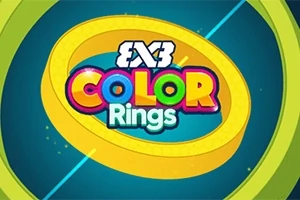 알록달록한 글씨로 COLOR Rings가 중앙에 있고, 배경에는 노란색 고리와 파란색 원이 있는 이미지