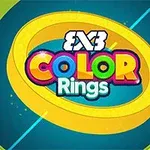 알록달록한 글씨로 COLOR Rings가 중앙에 있고, 배경에는 노란색 고리와 파란색 원이 있는 이미지