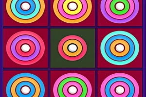 알록달록한 동심원이 겹쳐진 사각형 패턴 이미지