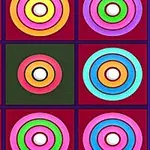 알록달록한 동심원이 겹쳐진 사각형 패턴 이미지