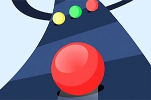 푸른 배경에 노란색, 녹색, 빨간색 공 세 개가 있고, 하단 중앙에는 큰 빨간색 공이 있는 이미지