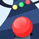 푸른 배경에 노란색, 녹색, 빨간색 공 세 개가 있고, 하단 중앙에는 큰 빨간색 공이 있는 이미지