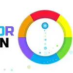 다섯 가지 색상의 원형 테두리와 중앙에 있는 파란색 공이 있는 이미지