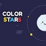 어두운 배경 위에 웃는 얼굴의 흰색 행성과 그 주위를 도는 여러 색의 작은 행성들이 있는 이미지