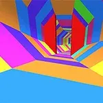 다양한 색상의 기하학적 모양들이 터널 형식으로 연속된 모습