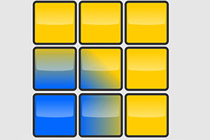 노란색과 파란색이 혼합된 9개의 사각형이 3x3 배열로 나열되어 있습니다