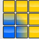 노란색과 파란색이 혼합된 9개의 사각형이 3x3 배열로 나열되어 있습니다