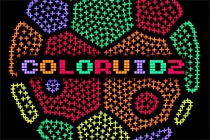 다양한 색상의 십자가 모양 패턴으로 구성된 배경에 COLORUID2 텍스트가 중앙에 위치한 이미지