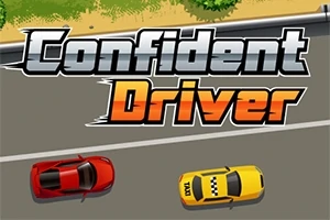 도로 위에 빨간색과 노란색 자동차가 달리고 있으며, 상단에 Confident Driver라는 텍스트가 있다