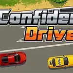 도로 위에 빨간색과 노란색 자동차가 달리고 있으며, 상단에 Confident Driver라는 텍스트가 있다