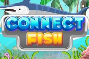 파란색과 주황색의 CONNECT FISH 텍스트가 대문자 형태로 쓰여 있고, 배경에는 물고기와 열대 식물이 있는 이미지