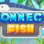 파란색과 주황색의 CONNECT FISH 텍스트가 대문자 형태로 쓰여 있고, 배경에는 물고기와 열대 식물이 있는 이미지