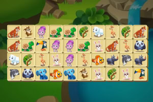 다양한 동물과 식물 이미지가 그려진 타일이 격자 형태로 배열되어 있는 화면