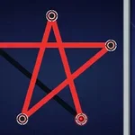 붉은색 선으로 연결된 오각별 모양과 검은 그림자가 있는 이미지