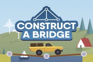 노란색 트럭이 나무 다리를 건너는 장면과 함께 CONSTRUCT A BRIDGE라는 글자가 있는 그림