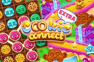 다양한 색상의 쿠키와 원숭이 모양의 캐릭터가 포함된 밝고 화려한 디자인