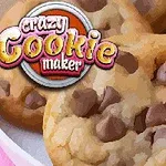 접시에 초콜릿 칩 쿠키가 담겨 있는 모습과 crazy cookie maker 라는 글자가 보입니다