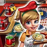 주방에서 요리 준비를 하고 있는 소녀가 접시에 음식과 함께 웃고 있다