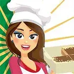 여성 요리사가 이탈리아 국기를 배경으로 디저트를 들고 있는 모습