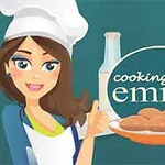 요리사 차림의 여성이 엄지손가락을 올리며 다양한 조리 도구와 요리 재료가 배치된 이미지