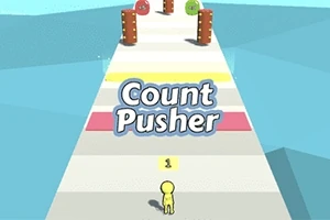 노란색 캐릭터가 숫자 1이 적힌 경로 위를 걷고 있으며, 앞쪽에는 다양한 색상의 장애물이 있는 모습