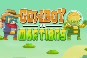 카우보이와 외계인 캐릭터가 맞서고 있는 장면과 “COWBOY VS MARTIANS” 텍스트