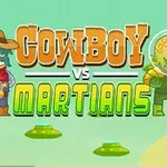 카우보이와 외계인 캐릭터가 맞서고 있는 장면과 “COWBOY VS MARTIANS” 텍스트