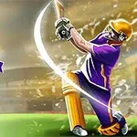 보라색 유니폼과 황금 헬멧을 쓴 크리켓 선수가 방망이를 휘두르는 모습과 CPL 토너먼트 메뉴 화면