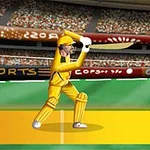 노란색 유니폼을 입은 사람이 경기장에서 크리켓 배트를 휘두르고 있는 모습